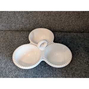 Matceramica Perola White Three Bowl Divided Handled Server Made in Portugal